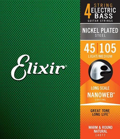 Elixir Nickel Plated Steel Bass Strings with Nanoweb Coating (40-105, 45-105)